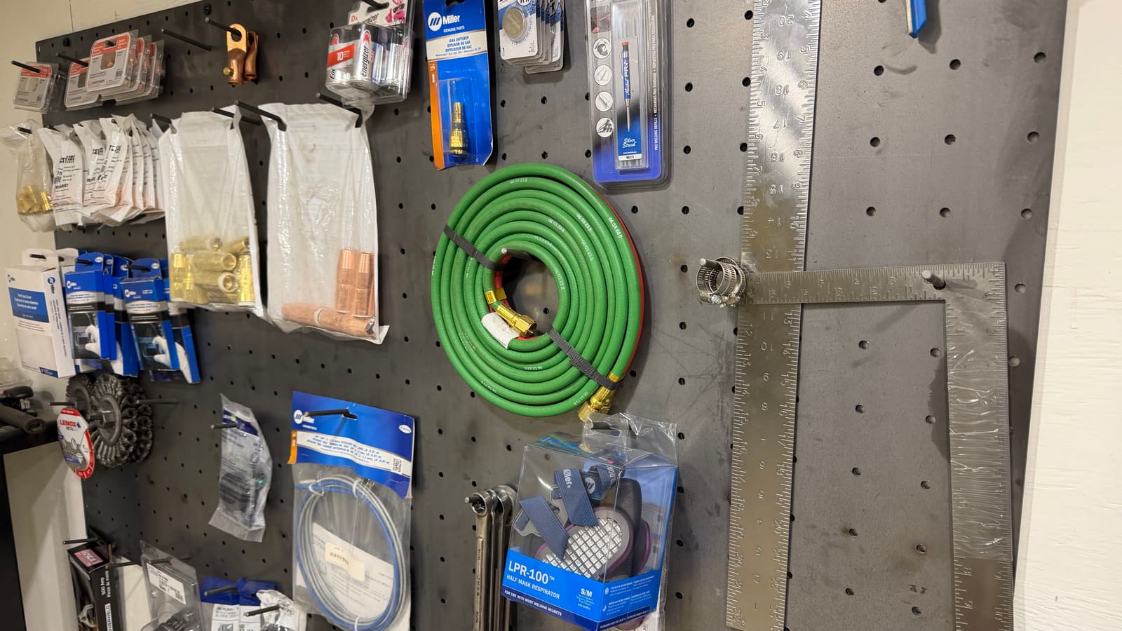 Wall of welding supplies and equipment